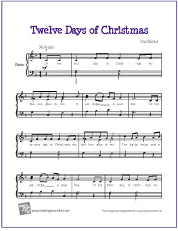 Twelve Days of Christmas | Free Piano Sheet Music, Lyrics and Video – the songs we sing